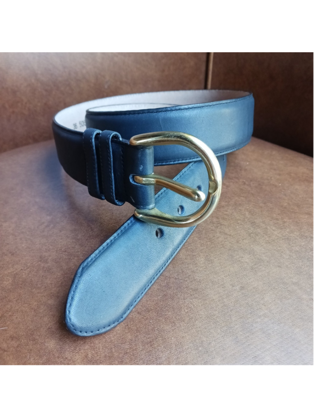 LANDS' END Leather Belt Unisex Size 36 Black Solid Brass Buckle #506 USA MADE